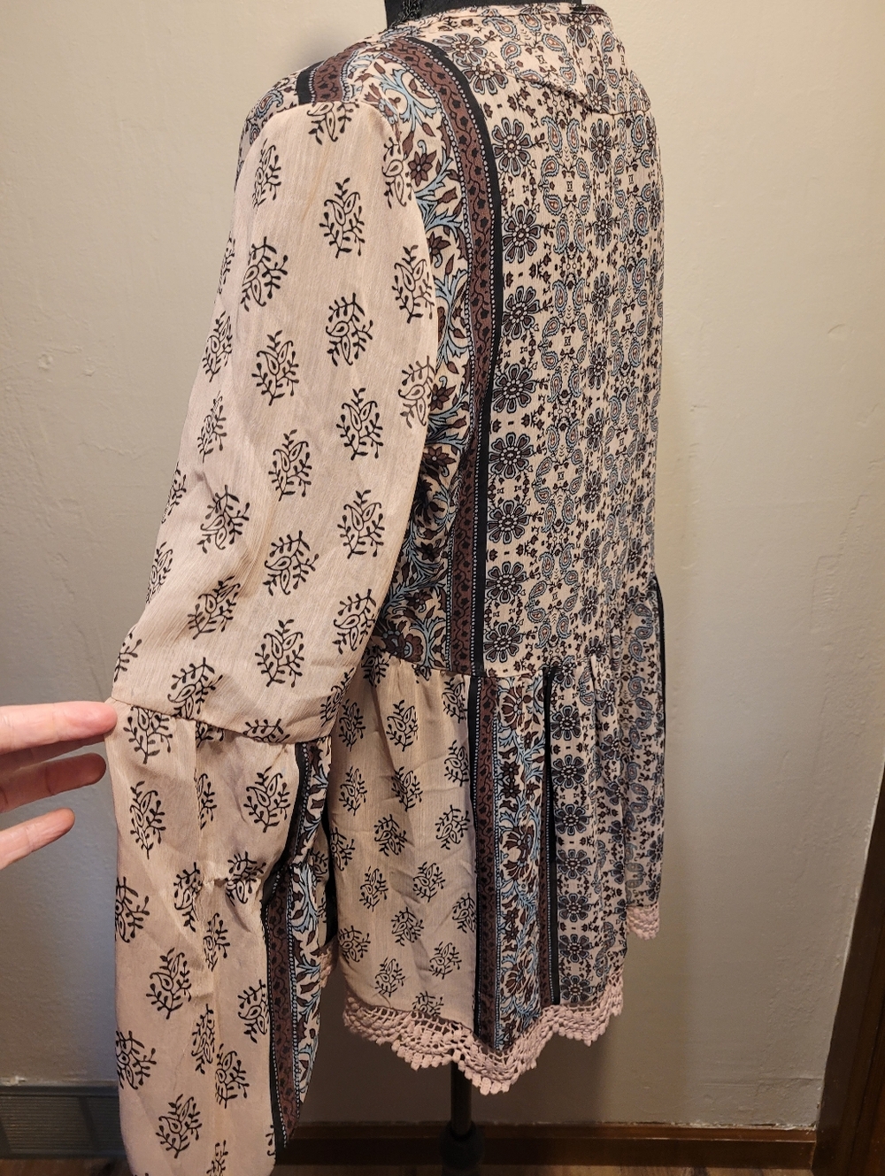 Knox Rose Boho Patchwork Blouse Purple Paisley Medium Semi Sheer - Picture 4 of 7